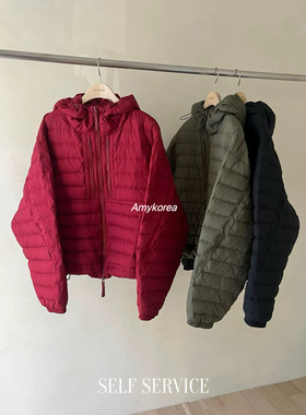 SELF SERVICE Amy韩代 25fw 东大门 纯色连帽 薄羽绒服外套百搭