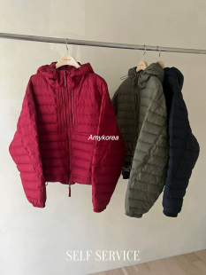 SELF SERVICE Amy韩代 25fw 东大门 纯色连帽 薄羽绒服外套百搭