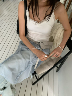 wearable Amy韩代 26ss 东大门 洋气双层纱 花边半身裙 纯色百搭