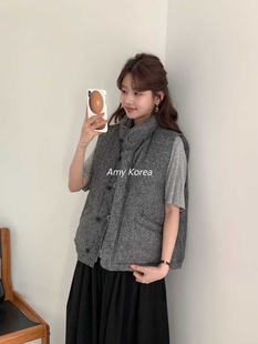 Egg Amy韩代 25fw 东大门 纯色单排扣 羽绒马甲 百搭简约