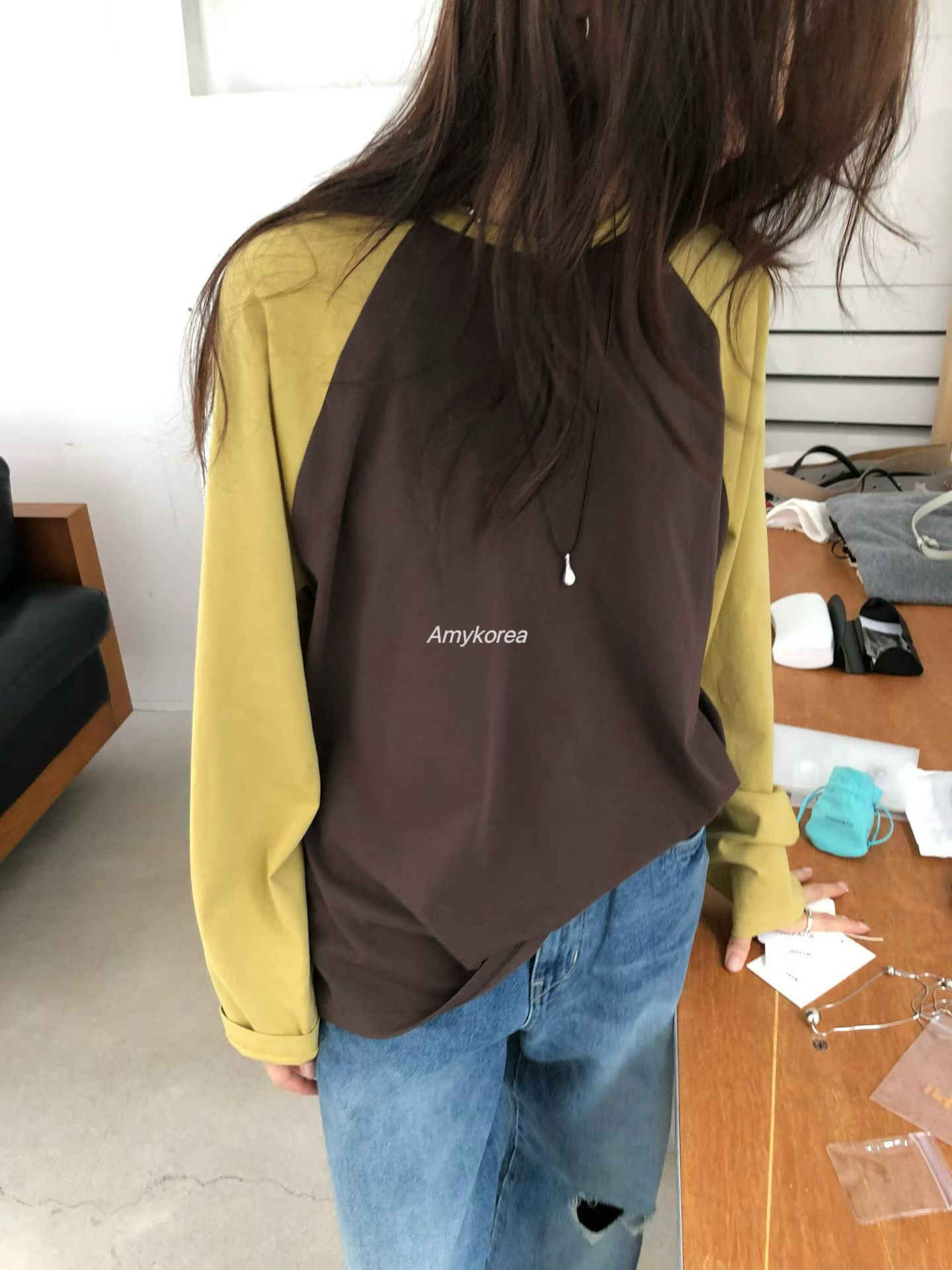 awear Amy韩代 26早秋 东大门 拼色插肩袖 套头 长袖t恤