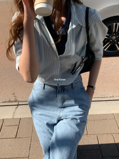 东大门 26早春 假两件 层叠式 条纹洋气 OVERTAKE 衬衫 Amy韩代