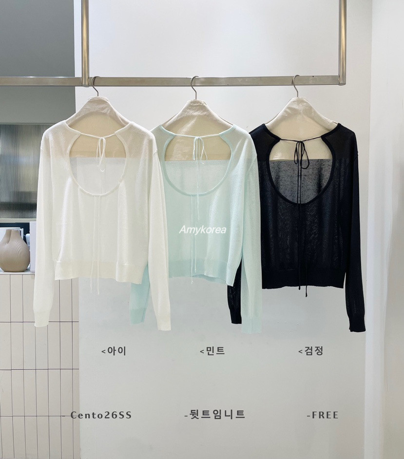 cento Amy韩代 26春夏 东大门 洋气露背 亚麻混 针织衫 纯色套头