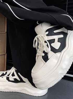 2025新款内增高男鞋港风运动潮鞋子百搭休闲夏季透气厚底红色板鞋