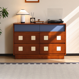 小万中古实木斗柜包豪斯拼色复古餐边柜客厅卧室靠墙储物柜收纳柜