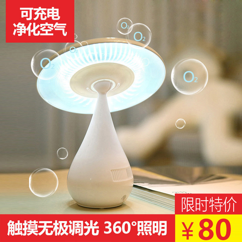 [花儿家居生活馆阅读台灯(护眼灯,写字灯)]蘑菇触摸可调节亮度充电式LED小台灯月销量1件仅售68元