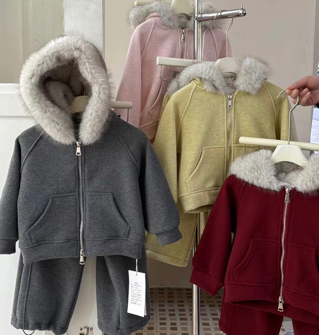 女童加绒套装2025新款休闲运动冬季儿童年货毛领连帽开衫阔腿裤,童装/婴儿装/亲子装,套装,淘宝优惠券,粉丝福利购,淘宝优惠卷