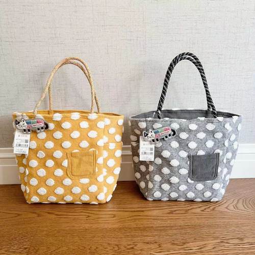 日本kusuguru毛呢波点手提包手拎包爬猫胸针购物通勤包饭盒包7659