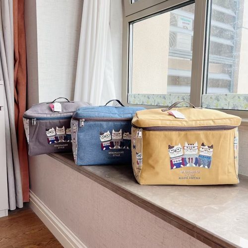 日本kusuguru刺绣猫布艺收纳箱衣物内衣玩具待产包家居收纳箱7520