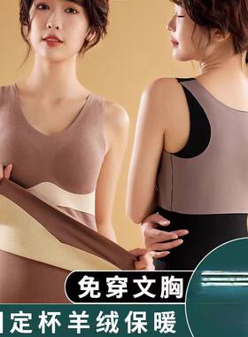 女士德绒背心无痕固定杯内衣桑蚕丝加绒加厚托胸聚拢内衣1171