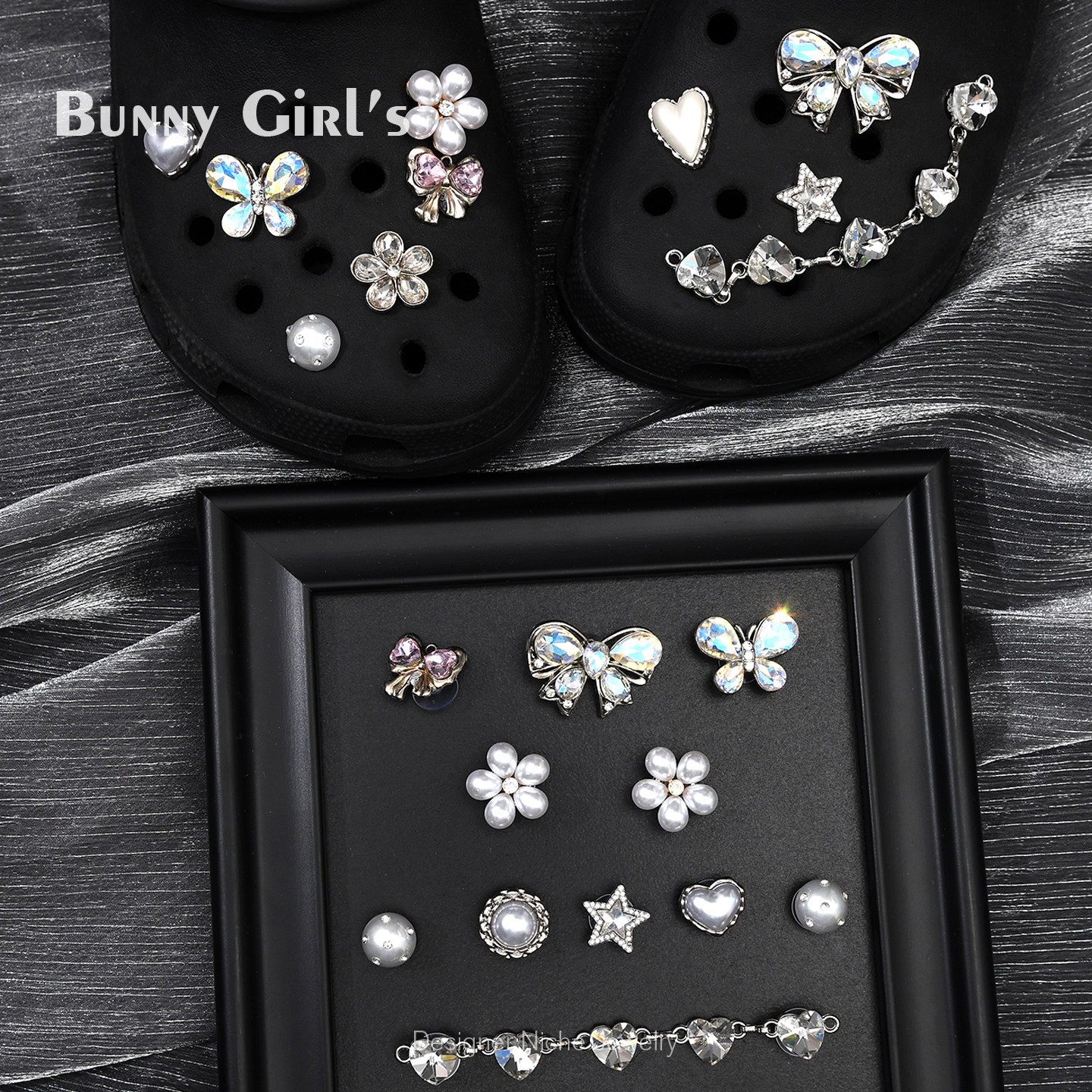 洞洞鞋配饰蝴蝶结彩钻鞋面DIY高级感鞋花韩系ins立体饰品适配鞋扣