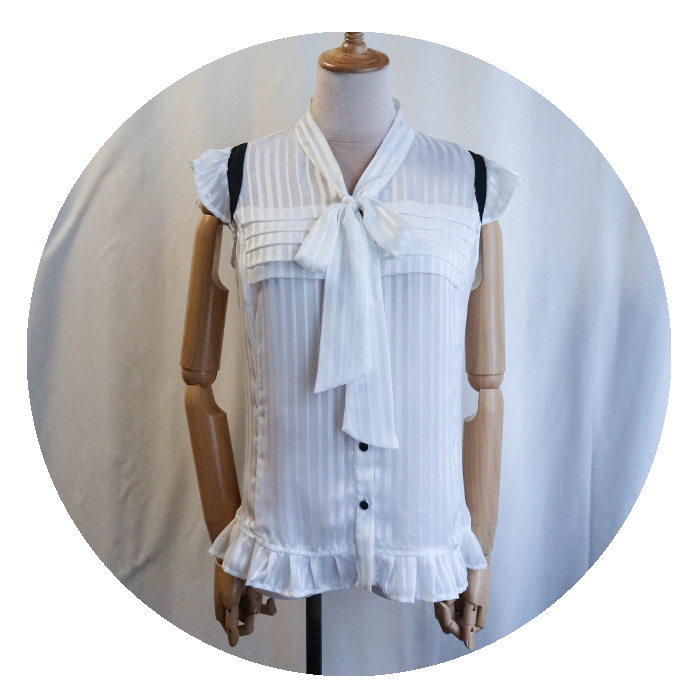 春夏通勤OL淑女职场面试弹性真丝花边无袖系带领白衬衫