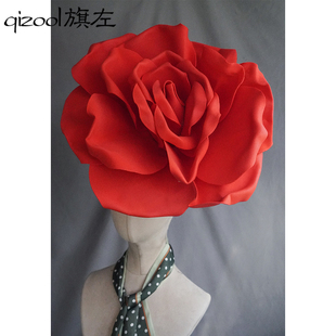 旗左 欧美风夸张差大立体玫瑰花朵造型头饰演出走秀礼服头花发卡