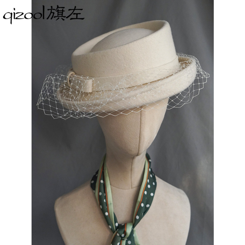 旗左 秋冬羊毛呢复古优雅赫本风网纱晚装卷边正装礼帽黑色,服饰配件/皮带/帽子/围巾,帽子,淘宝优惠券,粉丝福利购,淘宝优惠卷