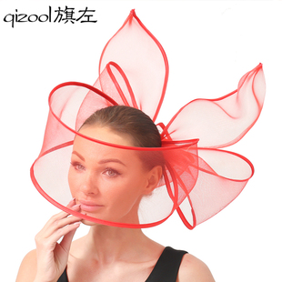 旗左 欧美风夸张网纱造型头饰灵动感设计摄影演出走秀头饰红色