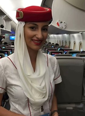 旗左 英国阿联酋航空空姐红色羊毛呢礼帽 长纱巾制服帽 不带徽章