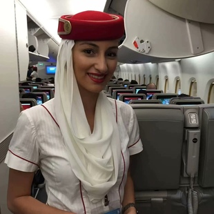 旗左 英国阿联酋航空空姐红色羊毛呢礼帽 长纱巾制服帽 不带徽章