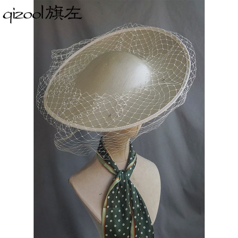 旗左 英式简约宴会婚礼网纱礼帽圆形缎面摄影造型发饰帽子黑色