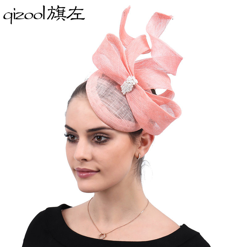 旗左 礼帽女复古麻纱贵族宴会头饰蝴蝶结发饰欧美风格t台走秀帽女