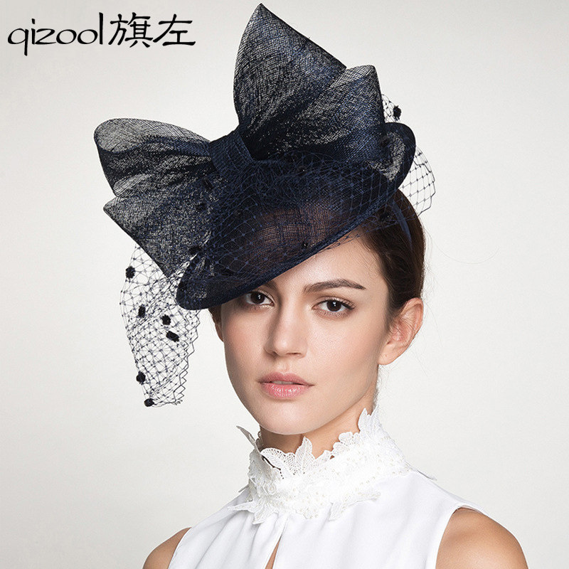 旗左 英式麻纱礼帽 新娘头饰网纱蝴蝶结摄影名媛宴会帽白女士