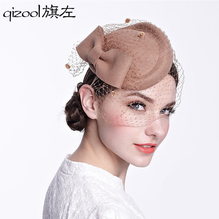 旗左 复古英伦小礼帽 秋冬羊毛呢 贵族贝雷帽子 空姐帽 面纱帽