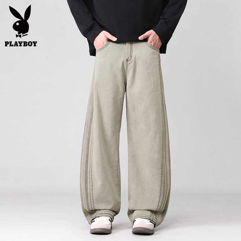 花花公子美式潮流弯刀裤男士牛仔裤2026春季新款高街复古长裤百搭,男装,牛仔裤,淘宝优惠券,粉丝福利购,淘宝优惠卷