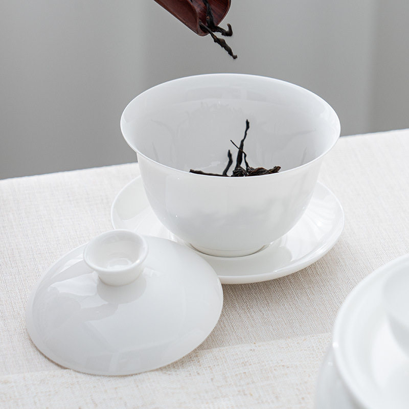 潮州超薄胎骨瓷盖碗茶具白瓷三才盖碗陶瓷功夫茶元宝盖碗茶杯套装,餐饮具,盖碗,淘宝优惠券,粉丝福利购,淘宝优惠卷