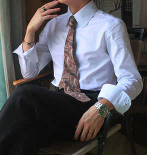 浴血黑帮同款英式古典伊顿公学领纯白色男衬衫 高支纯棉圆领衬衣