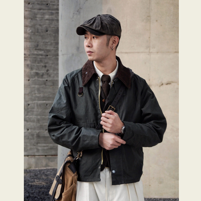 GDDQSDC 猎装油蜡夹克男女飞钓外套宽松短款廓形翻领复古工装上衣