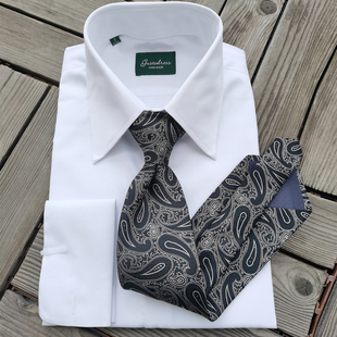 高端商务轻奢定制绅士高宽大尖领法式圆角袖扣衬衫修身免烫男衬衣