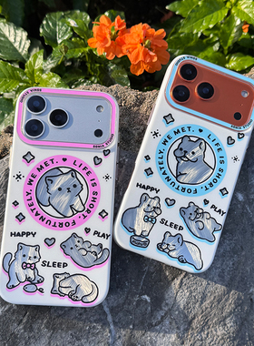 Sonia原创设计磁吸手机壳一体全包边缘无缝隙耐黄情侣款磨砂猫咪法斗全包防摔适用于苹果iPhone16PM双层IMD