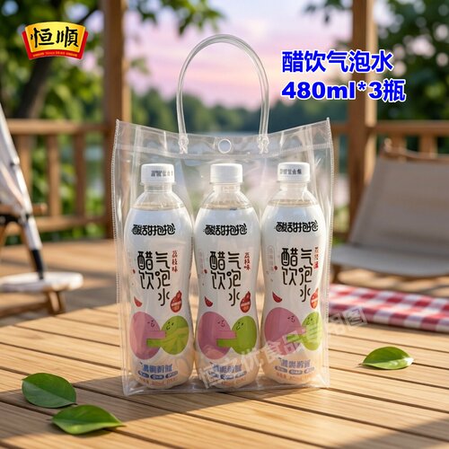 恒顺醋饮气泡水480ml*3瓶瓶可乐型碳酸饮料送礼袋清爽解腻