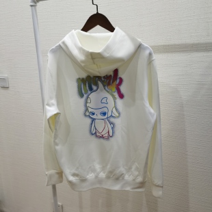商场撤柜马克男女同款情侣卫衣blue联名乳白色炫彩立体印花套头衫