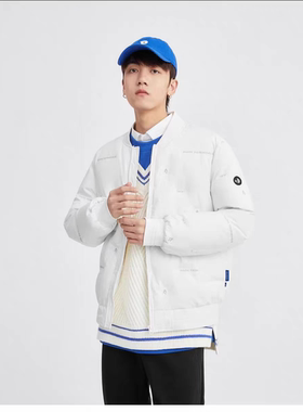 微脏特价清男秋冬羽绒夹克棒球领简约白色清爽帅气精神白鸭绒外套