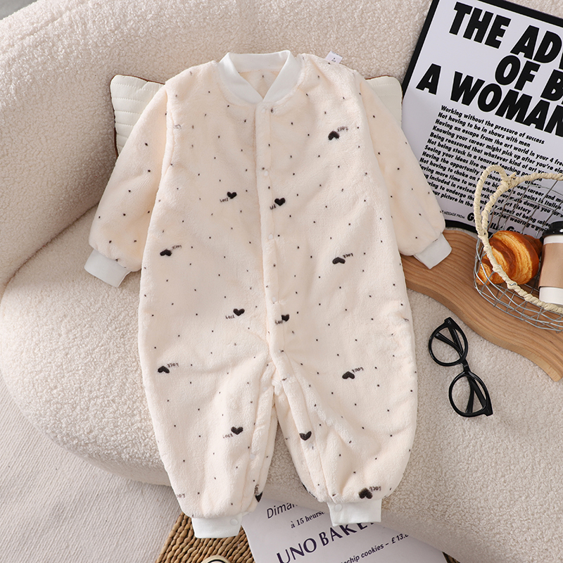 暗扣连体衣加绒加厚秋冬季睡袋连体衣家居服哈衣睡衣秋冬季男女童