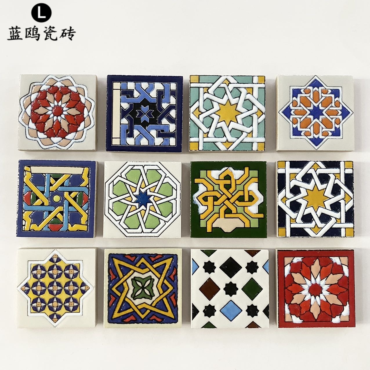 仿古小花片特价艺术手绘地砖背景墙复古小角花地中海花片55x55mm