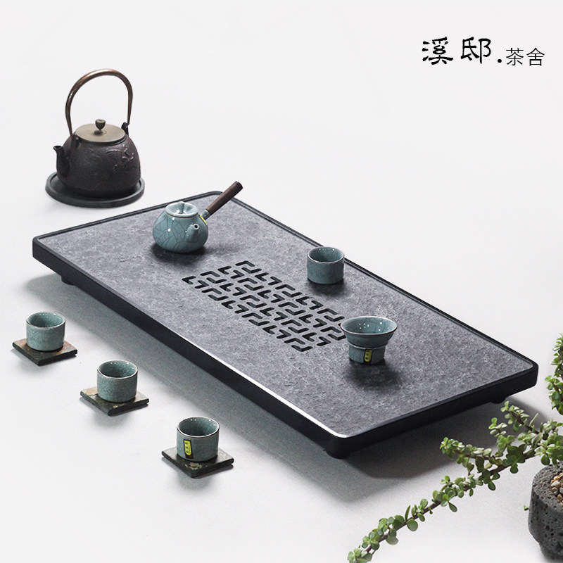 天然整块乌金石茶盘中式家用石茶海禅意储水茶盘可排水茶台可定制