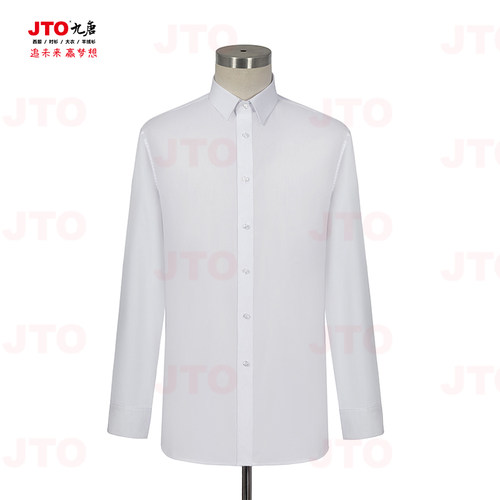JTO九唐方领长袖修身白色男衬衫