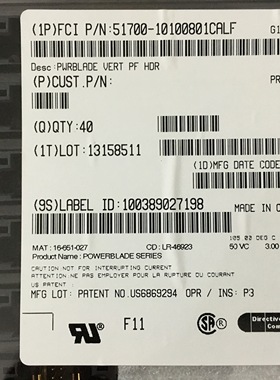 一手现货 51700-10100801CALF FCI 大功率 连接器 可售样