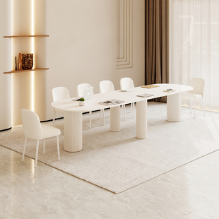 速发奶油风桌议会长桌商务洽谈大型办公桌工作台院长条桌椅组合