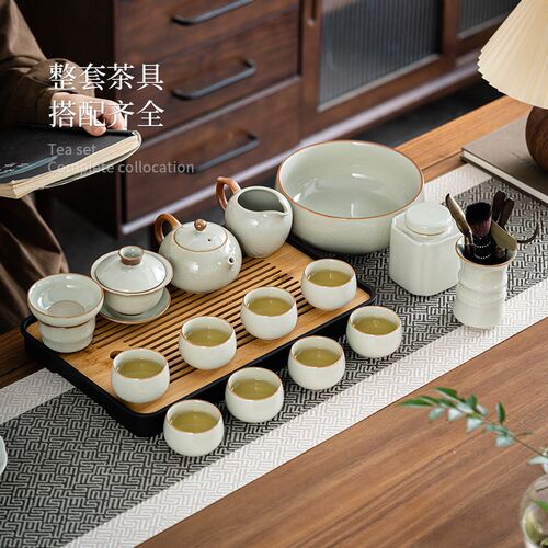 速发黄汝窑功夫茶具套装整套2025新款家用整套轻奢泡茶壶盖碗杯子
