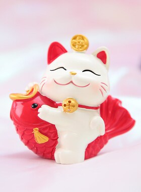 速发汽车中控台车载摇件工头一路平安猫吉祥元宝铜钱喵喵摆艺品小