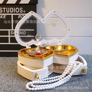 速发双爱心旋转跳收孩音乐盒 创意礼品上链发条八音盒 带舞纳首饰