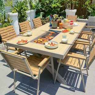 速发户花庭院烧烤桌露天外园塑木桌椅家室用外商用炭电烤炉