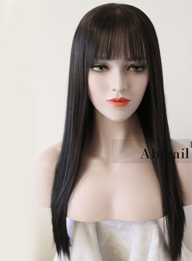 全手钩化纤假发自然逼真发际线全蕾丝齐刘海full lace wigs欧美女