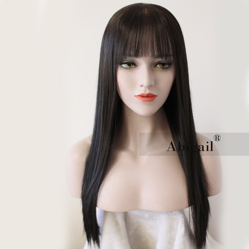 全手钩化纤假发自然逼真发际线全蕾丝齐刘海full lace wigs欧美女