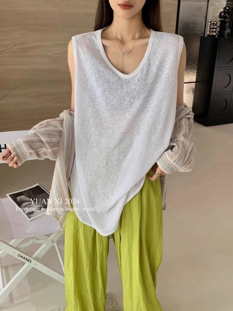 十三行女装元熙A6089大码背心女中长款夏薄款U领显瘦宽松无袖T恤