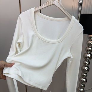 打底衫 熙8078辣妹短款 U领纯色高腰显瘦T恤女2024春上衣 XI元 YUAN