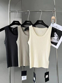 潮秋 内搭上衣2025夏打底衫 元 熙1001简约气质大U领针织背心女修身