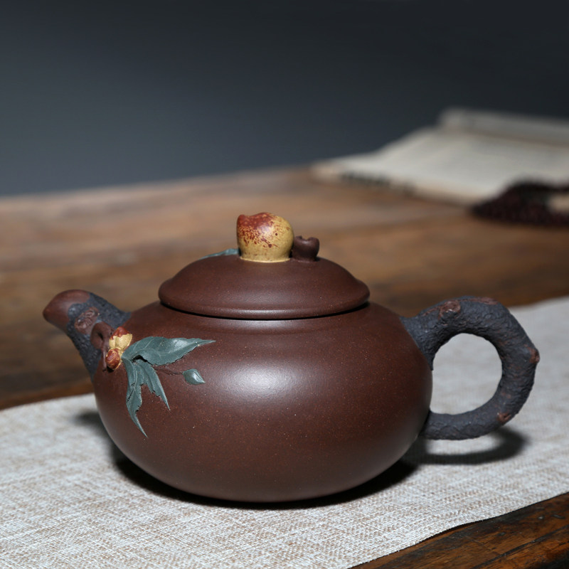 宜兴紫砂壶名家全手工薄胎壶孤品泡茶壶原矿底槽青450CC寿桃壶